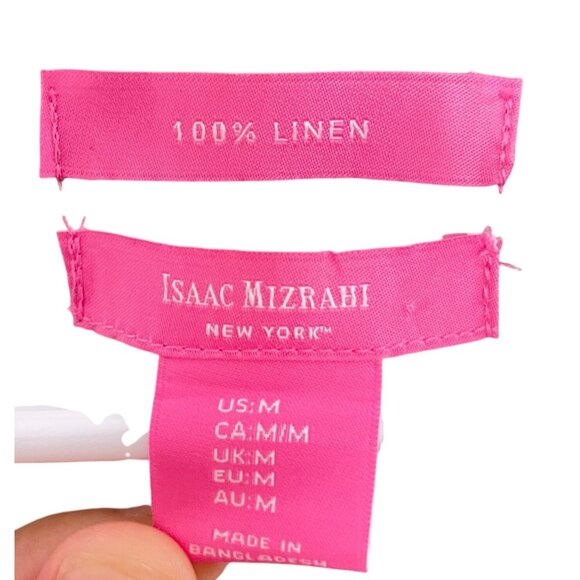 Isaac Mizrahi New York Womens Green 100% Linen Button-Up Blouse Size M Pockets - Picture 3 of 7